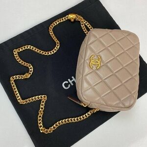 Chanel Taupe Quilted Crossbody with Gold Chain
